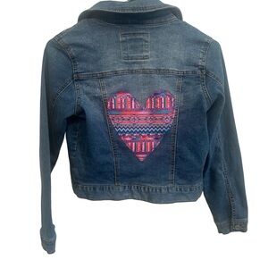 Mudd Cropped Denim Jacket With Boho Heart Patch Girls 12
